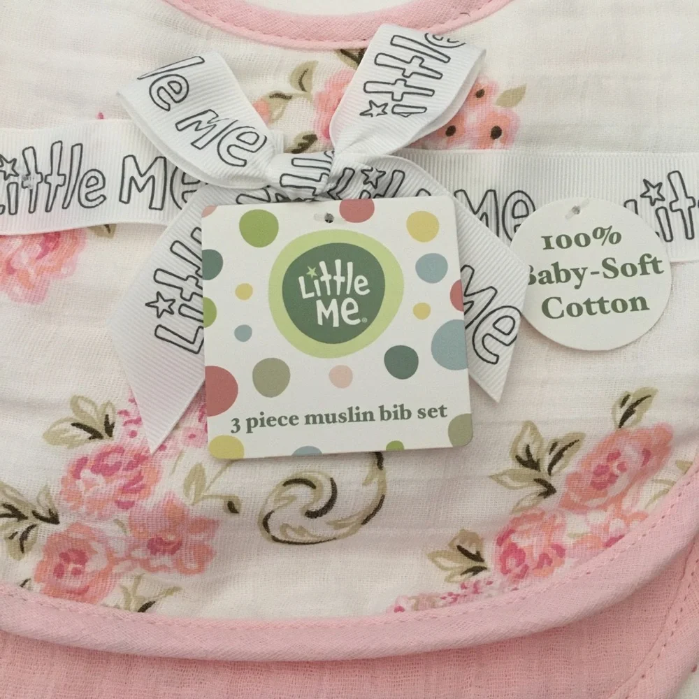 NEW Cotton Muslin Bib Set of 3 Floral Pink Print | Little Me